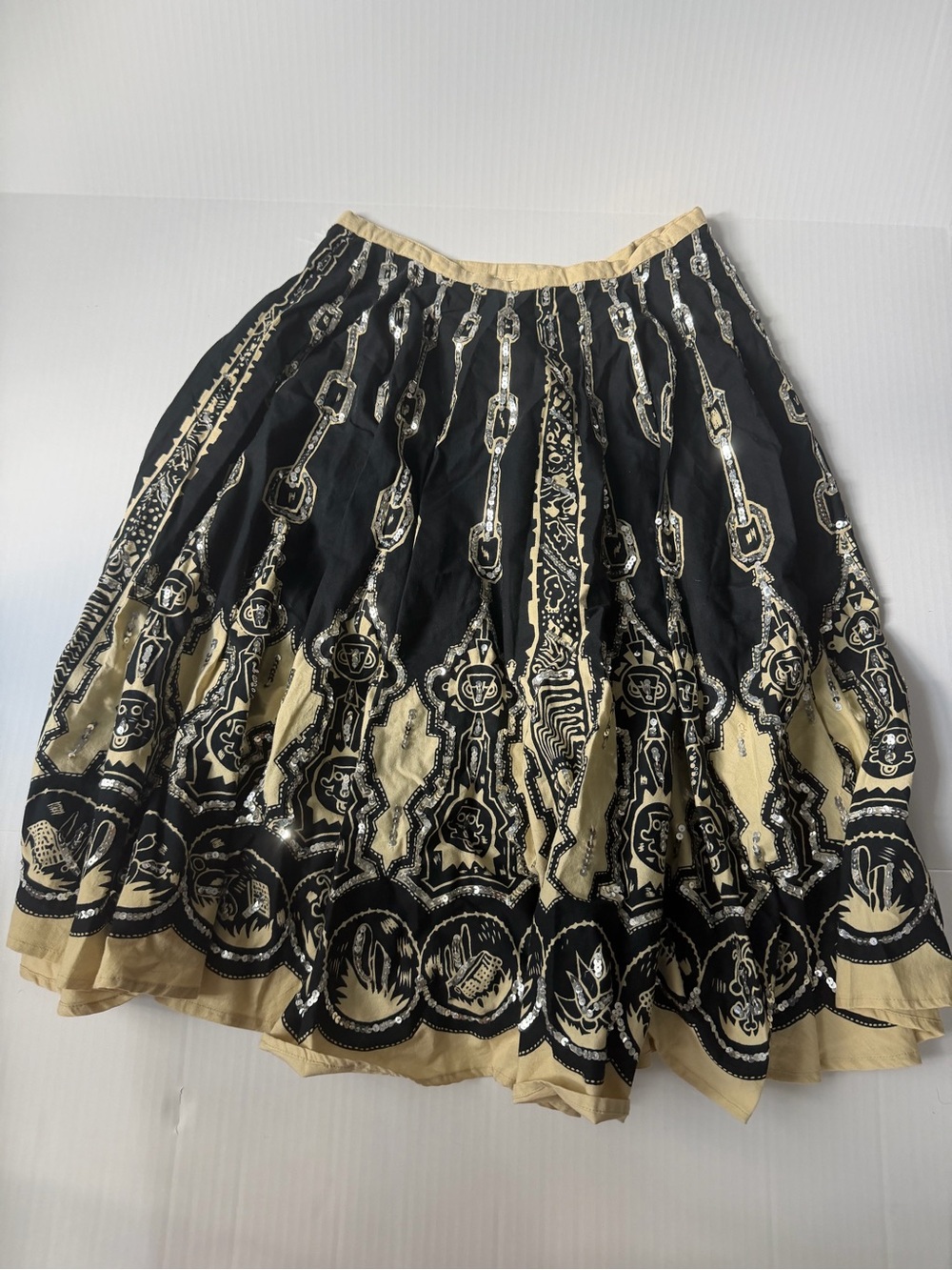Black and Cream Embroidered Full Skirt